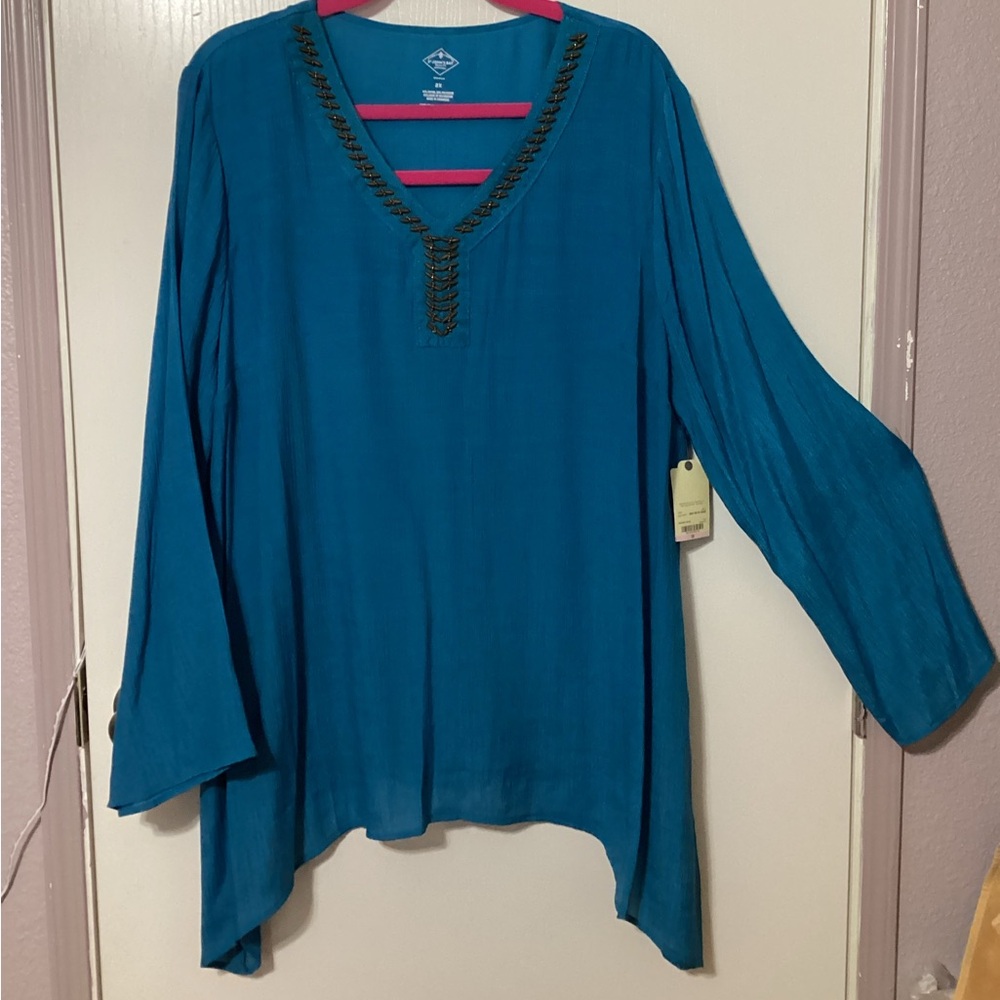 Saxony Blue long sleeve Blouse